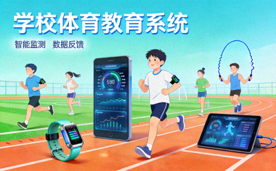 学校体育教育系统，学生在智能设备上进行体育锻炼